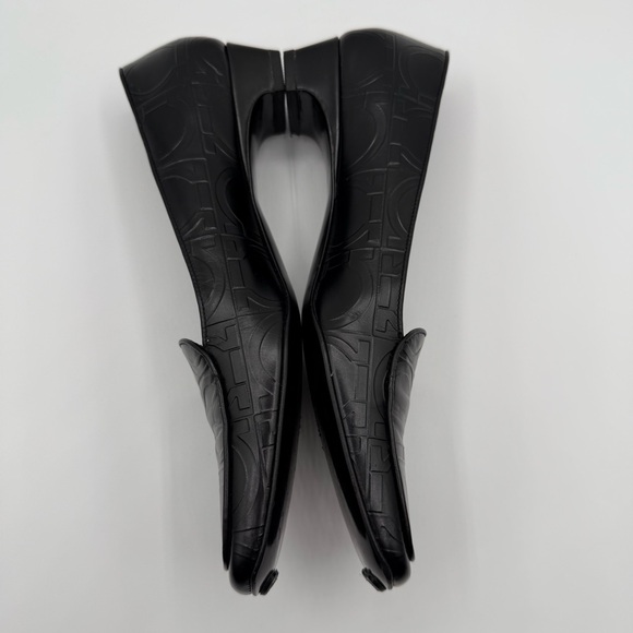 VTG Salvatore Ferragamo Black Leather Embossed Sorbet Nero PebbleSlip On Loafers - Picture 12 of 17